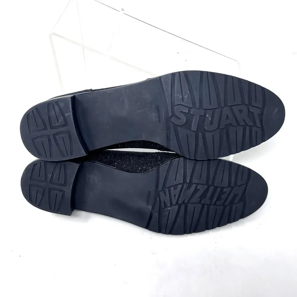 Stuart Weitzman Guy Thing Black Glitter Tassel Block Heel Loafers Womens 8.5 M‎